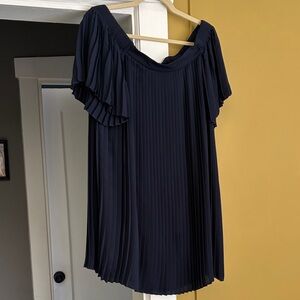 ASOS Navy Off-Shoulder Pleated Dress